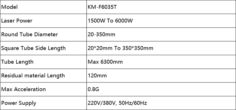 KM-F6035T-laser-pipe-cutting-machine-parameters-sheet